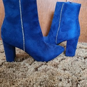 Blue Block Heeled Booties